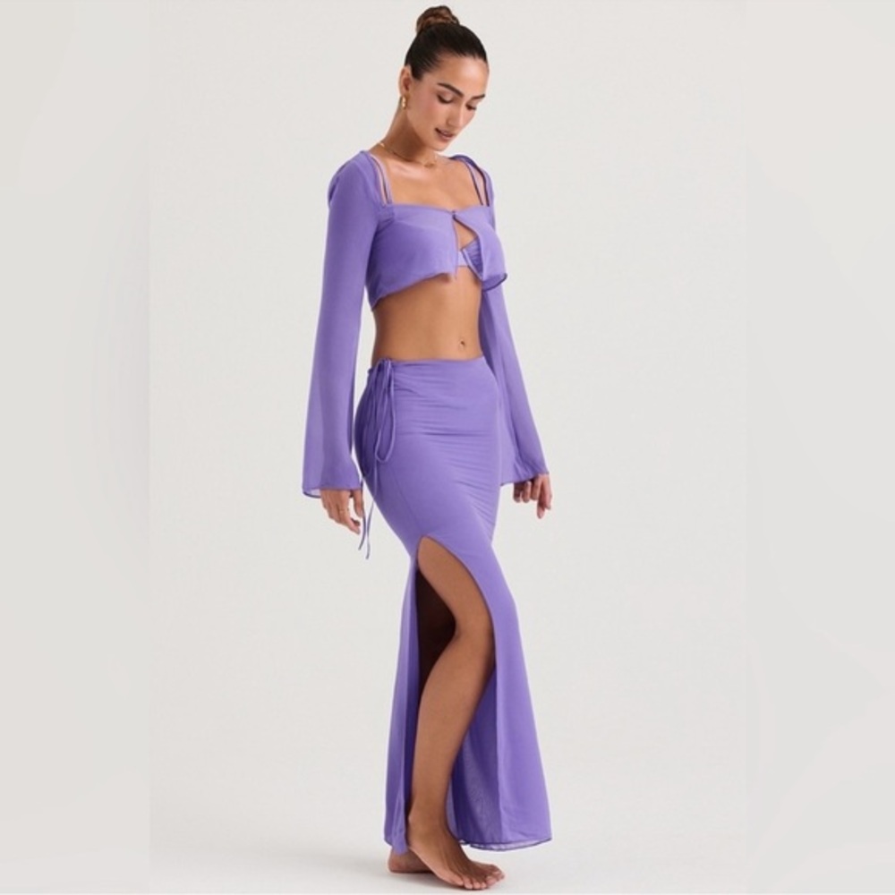 NWT House Of CB Maxi Skirt Amalfi Violet Cut Out Mermaid Vacation Beach Flowy